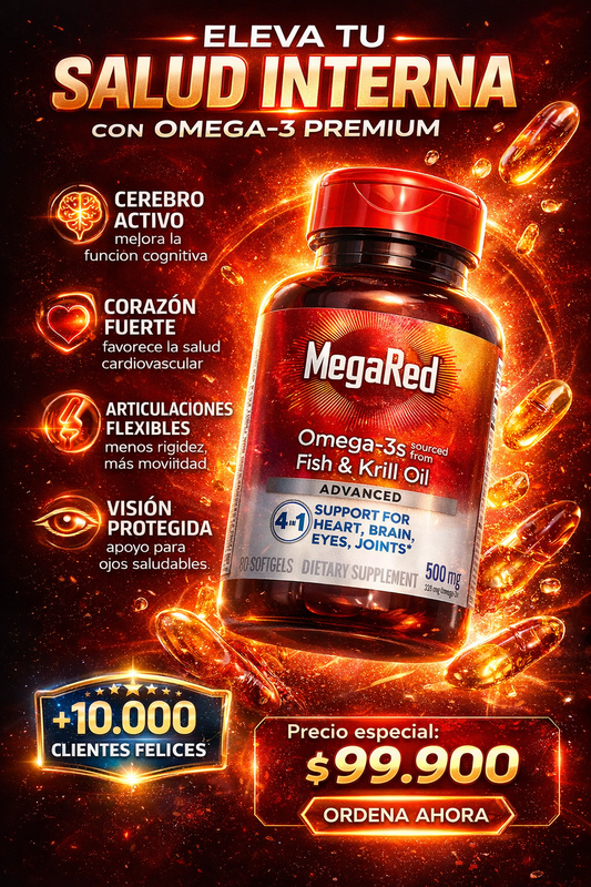 MegaRed™️ – Omega-3s Premium de Fish & Krill Oil para Corazón Fuerte, Cerebro Activo y Articulaciones Saludables ✅